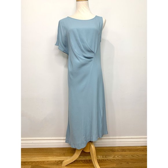 PAUL & JOE PARIS Blue‎ Crepe Off -Shoulder Shift Midi Dress Sz 38 - Picture 1 of 7